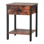 Bedside Table Nightstand 1 Drawer With Shelves Walnut Finish