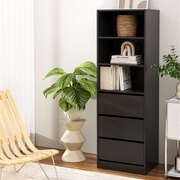 3-Drawer Tallboy Cabinet Black Chest of Drawers for Bedroom Storage