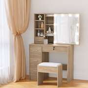 Dressing Table Set with Stool and 10 LED Bulbs, Elegant Wooden - Stylish Design