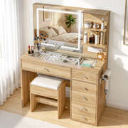 Dressing Table LED Vanity Desk Set with Stool Wooden Makeup Table