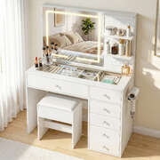 Dressing Table LED Vanity Desk Set with Stool White Makeup Table