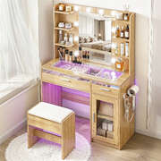 Dressing Table Vanity Desk Set with 10 LED RGB Lights Wood
