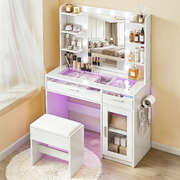 Dressing Table Vanity Desk Set with 10 LED RGB Lights White