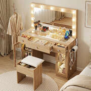 Dressing Table Vanity Desk Set LED Bulbs RGB Light Wood Premium Quality Design Boho Collection