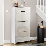 High Gloss White 3-Tier Shoe Cabinet with Drawer