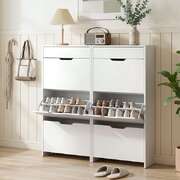 Shoe Cabinet 3 Flip Drawer High Gloss White 2pc | EXTG