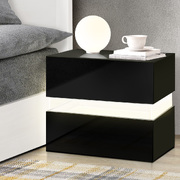  Bedside Table 2 Drawers RGB LED Side Nightstand High Gloss Cabinet Black