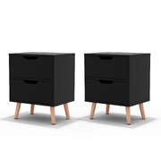 Set of 2 Bedside Table 2 Drawers With Shelf Black Finish