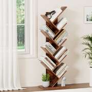 Tree Bookshelf 9 Tiers Walnut  Elegant Vertical Wooden Storage Rack