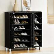 6-Tier Black Shoe Rack Cabinet  Durable and Spacious Storage Shelf for Shoes