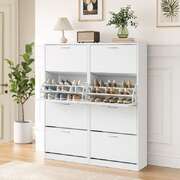 White Shoe Cabinet Set 4 Flip Drawer Storage | EXTG
