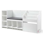 Kids Storage Unit 170cm Bookshelf Toy Box Organiser Bench Seat Cabinet White