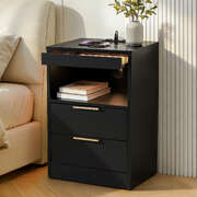 LED Bedside Table Charging Station 2 Drawers | EXTG