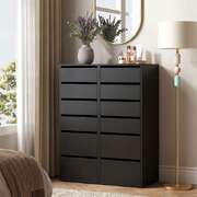 Tallboy Dresser Black 6 Drawers 50.5x40x113cm
