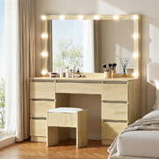 Dressing Table Vanity Desk Set with Stool 12 LED Bulbs Wooden Makeup Table