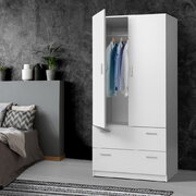 2 Doors Wardrobe Bedroom Closet Storage Cabinet Organiser Armoire 180cm White