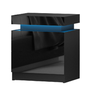 Bedside Table LED 2 Drawers Lift-up Storage - COLEY Black