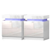 Bedside Table LED 2 Drawers With Lift Up Storage White