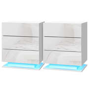 Bedside Table LED 3 Drawers With Shelf White Finish