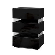  Bedside Table Side Unit RGB LED Lamp 3 Drawers Nightstand Gloss Furniture Black