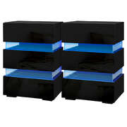 Bedside Table LED 3 Drawers With Shelf Black Finish