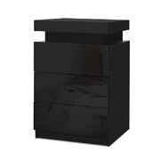 Bedside Tables Side Table 3 Drawers RGB LED High Gloss Nightstand Black