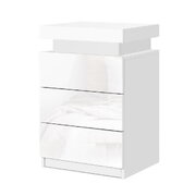  Bedside Tables Side Table 3 Drawers RGB LED High Gloss Nightstand White