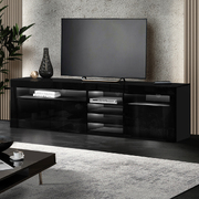 TV Cabinet Entertainment Unit Stand RGB LED Gloss 3 Doors 180cm Black