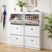 Shoe Cabinet 3 Flip Drawer White Set of 2 | EXTG