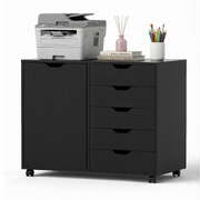 Mobile Filing Cabinet 5 Drawer with Door Modern Storage Cabinet Printer Stand