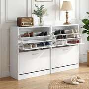 Shoe Cabinet Flip Drawer Storage White 2 Pack | EXTG