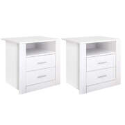 Bedside Table 2 Drawers With Shelf White Finish