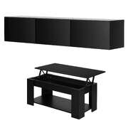 TV Unit Coffee Table Set Black Storage | EXTG