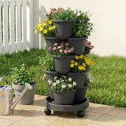 Vertical Garden Planter 5 Tier Stackable Garden Tower With Wheels Black