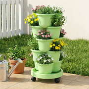 Vertical Garden Tower 5 Tier Stackable Planter With Wheels Light Green
