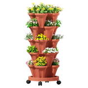 Raised Garden Bed 5 Tier Vertical Planter Stackable Herb and Flower Planters Brick Red