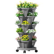 Raised Garden Bed 5 Tier Vertical Planter Stackable Herb and Flower Planters Grey