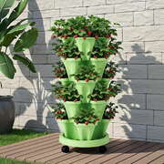 Garden Bed 5 Tier Vertical Garden Grey Strawberry Stackable Planters Herbs Light Green