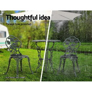 Outdoor Furniture Chairs Table 3pc Aluminium Bistro Green
