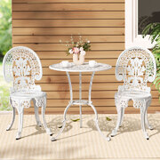 3PC Outdoor Bistro Set with White Dining Chairs