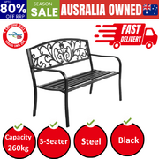 Outdoor Garden Bench Seat Steel Outdoor Furniture 3 Seater Park Black