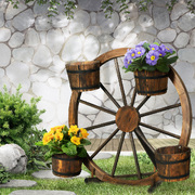 Garden Ornaments Decor Wooden Wagon Wheel Rustic Outdoor Planter flower