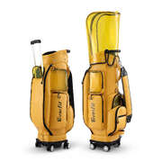 Golf Cart Bag Rolling Buggy Club Organiser Synthetic Leather Yellow