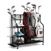 Golf Bag Storage Golf Storage Garage Organizer with Wheels Black
