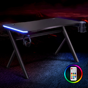 Gaming Desk Home Office Computer Carbon Fiber Style LED Racer Table Black