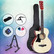 ALPHA 38 Inch Wooden Acoustic Guitar Left handed with Accessories set Natural Wood