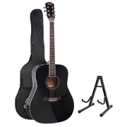 41 Inch Acoustic Guitar Wooden Body Steel String Dreadnought Stand Black