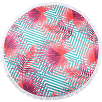 Round Beach Towels 150cm Microfibre Pink Palm