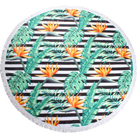 Round Beach Towels 150cm Microfibre Palm Black Stripe