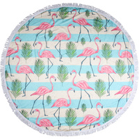 Round Beach Towels 150cm Microfibre Flamingo Green Stripe